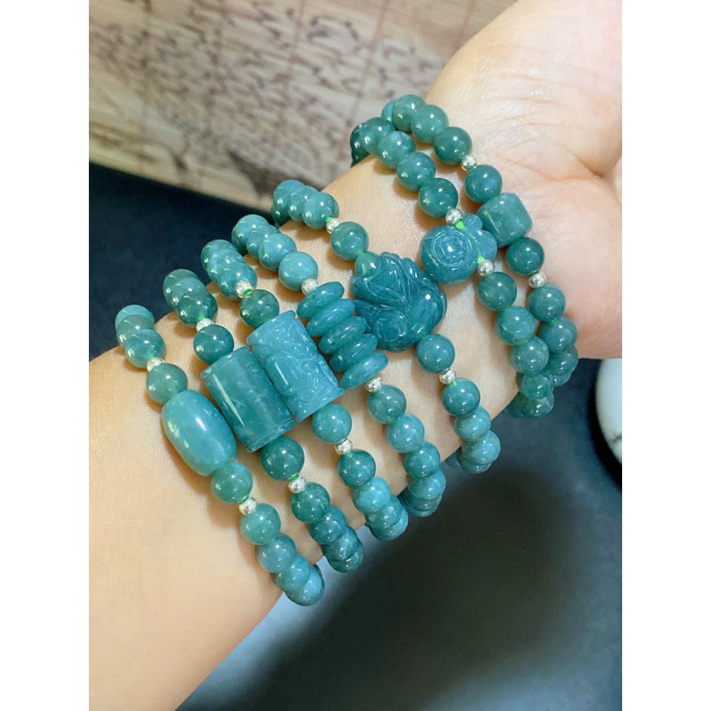 Q57 Vòng Lam Ngọkc mix charm phong thủy Khai thông tài vận,Tình duyên như ý, Bảo vệ tài sản + bi Ag9