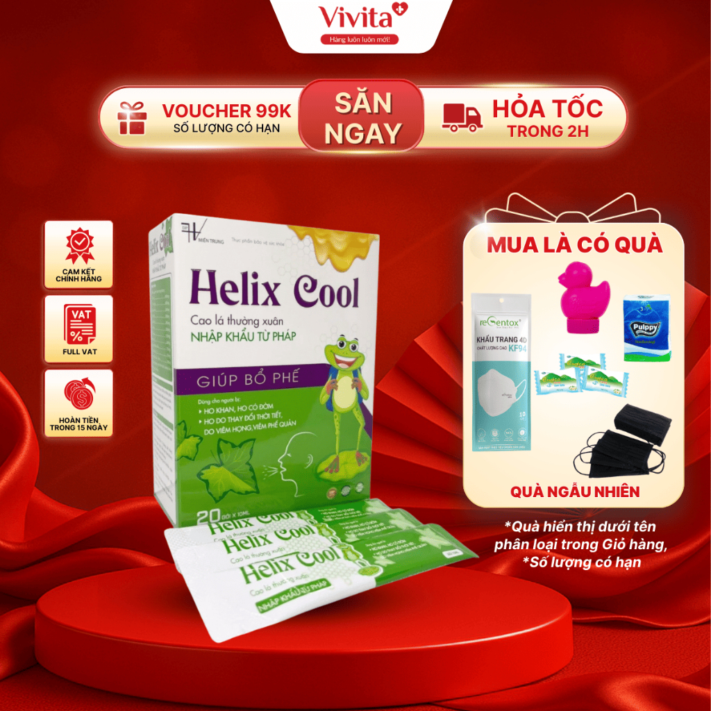 [🔥MUA LÀ CÓ QUÀ] Siro Thảo Dược Helix Cool Hỗ Trợ Giảm Ho, Ho Khan, Ho Có Đờm, Sổ Mũi Hộp 20 Gói