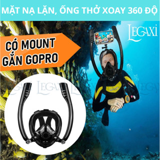 Mặt nạ bơi lặn biển full face 2 ống thở đôi  xoay 360 độ có mount gắn Gopro