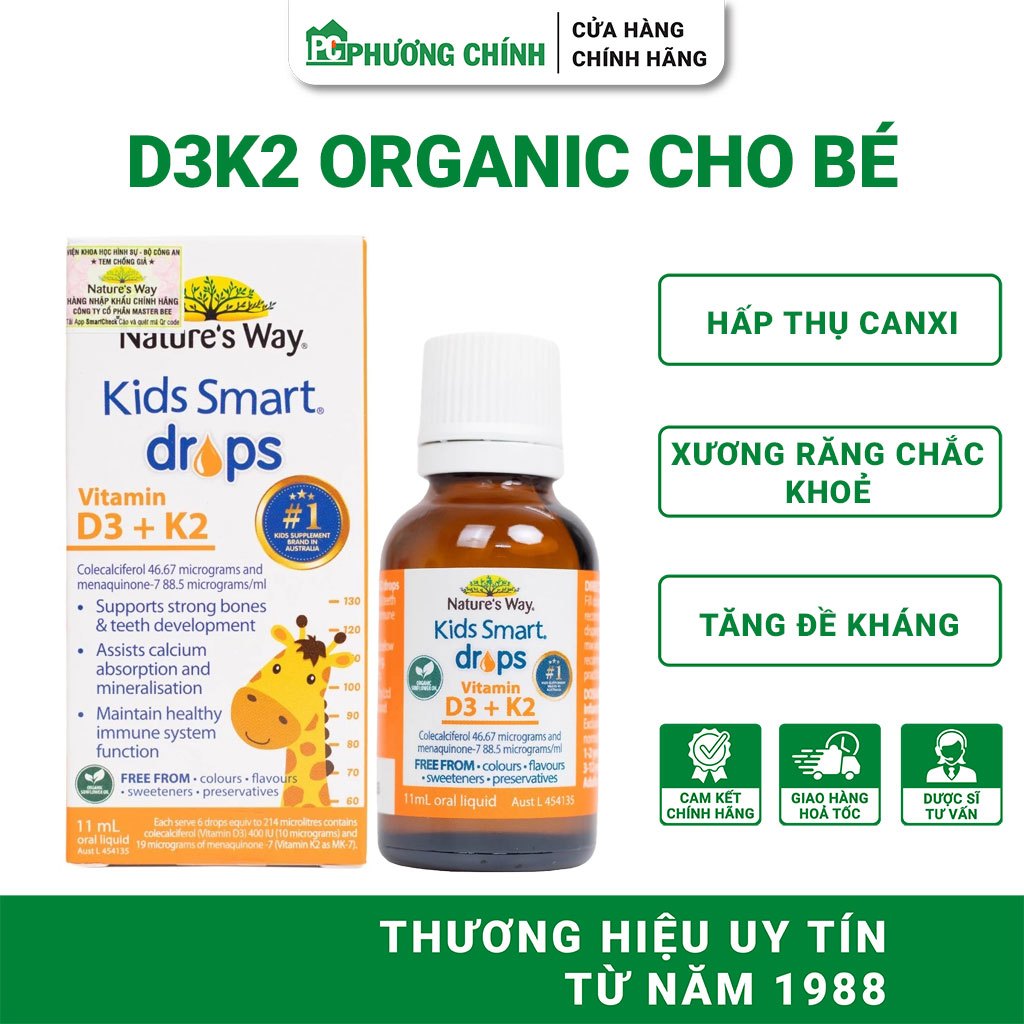 Vitamin D3 K2 Nature's Way Kids Smart Drops Vitamin D3K2 Organic Hỗ Trợ Xương Răng Chắc Khoẻ 11ml