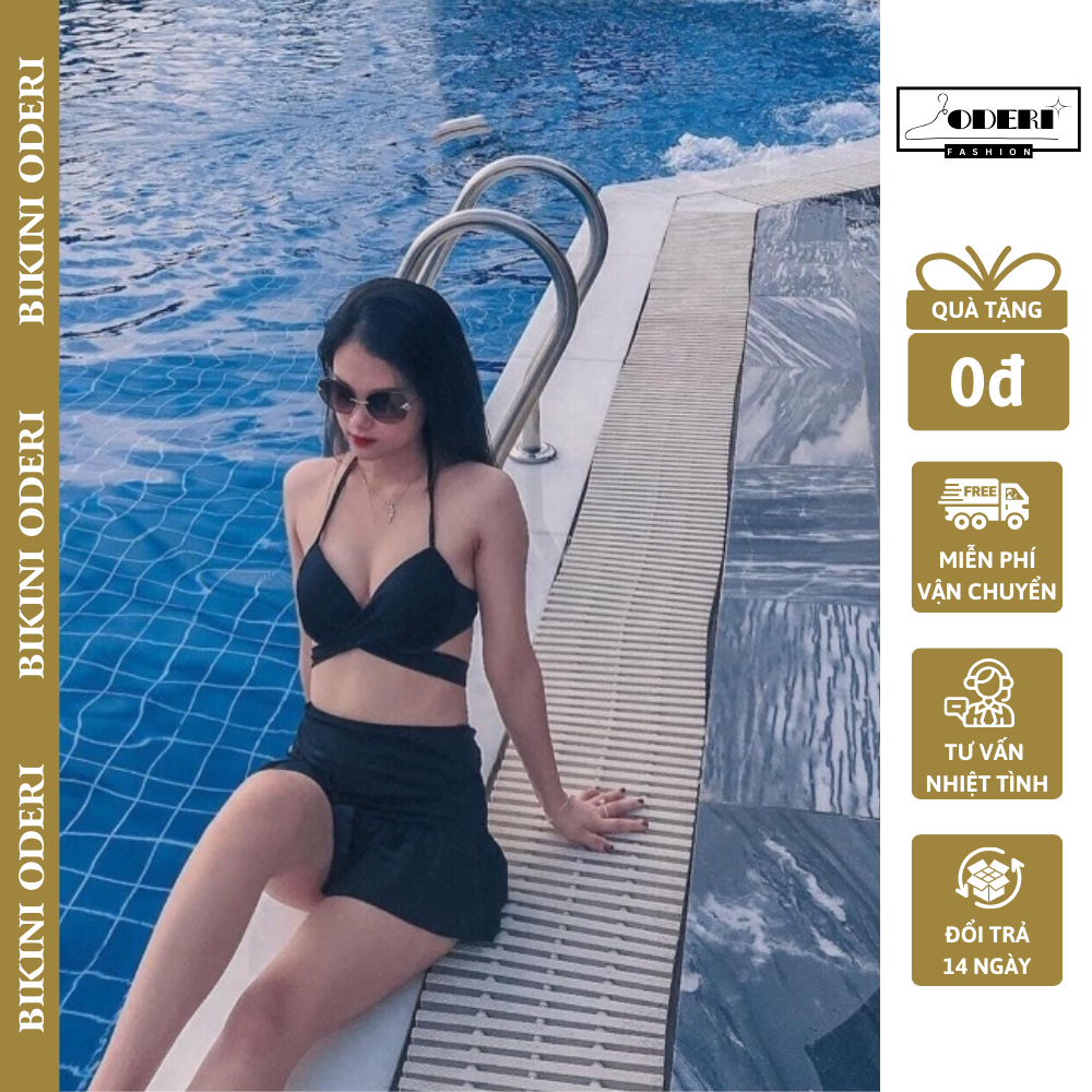 Bikini, Đồ Bơi Đi Biển Hai Mảnh Gọng Chéo Chân Váy Đuôi Cá Secxy AG0630 ODERI- ĐEN