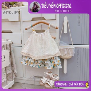 Quần áo trẻ em, Quần áo hè bé gái đi biển, áo 2 dây ren và chân váy xòe cho bé 9-25kg S1940 | Tiểu Yến KID