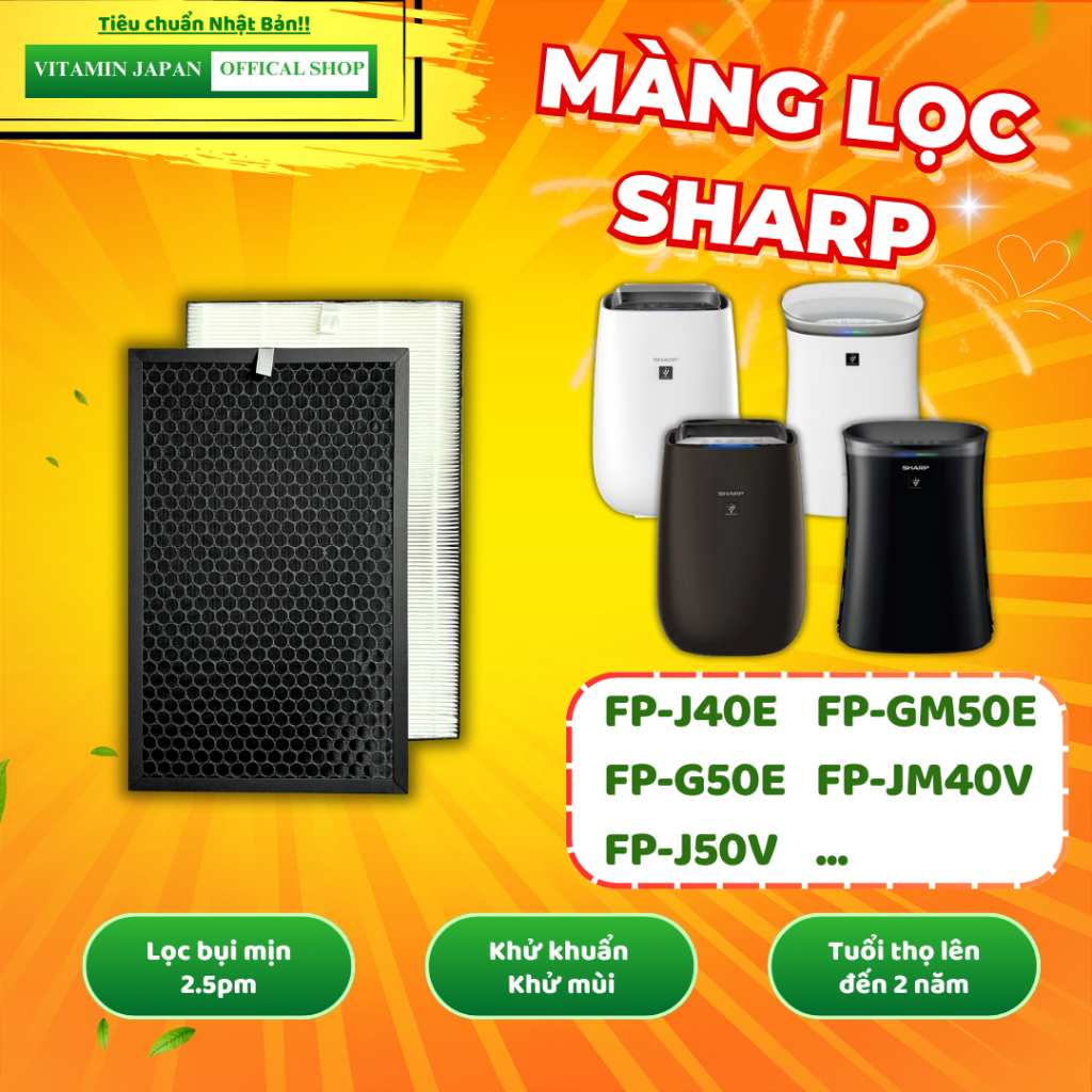 Màng lọc không khí Sharp: FP-J40E, FP-J50V, FP-GM50E, FP-FM40, FP-JM40V, FP-G50E,… màng bắt muỗi
