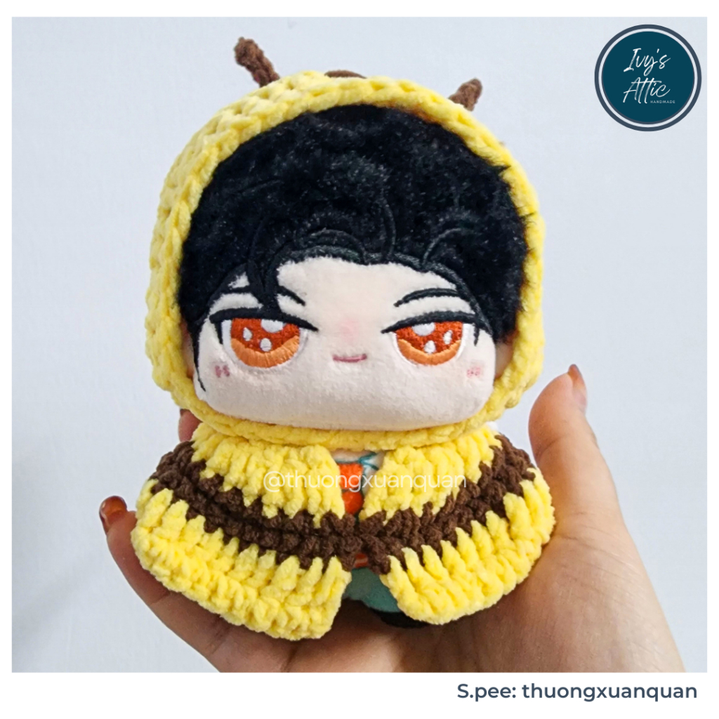 Bộ quần áo 2 món mũ ong và áo khoác cho Kaka doll, doll 10cm bằng len đổi màu theo yêu cầu