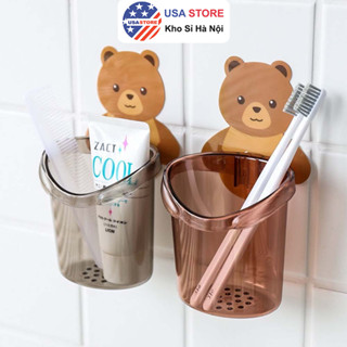 Cốc Gấu Dán Tường - Hũ Ly Gấu Đựng Bàn Chải Và Kem Đánh Răng Dễ Thương