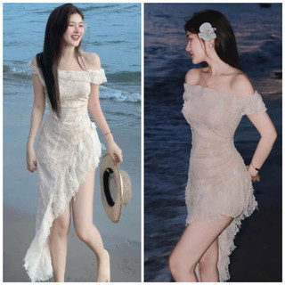 COVER-Đầm midi ren hoa trễ vai phối bèo siêu sang