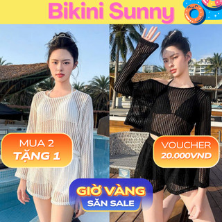 [CÓ SIZE M,L,XL] Bikini Lưới Nữ Hottrend, Set Áo Dài Tay+Quần Short Thoáng Mát, Gợi Cảm, Co Giãn Tốt–Mặc Đi Biển, Hồ Bơi