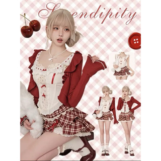  Hàng sẵn -Set đầm 3 món áo khoác thun gân tay dài +áo croptop phối ren+chân váy nhắn kẻ caro phối ren kiểu dáng Hàn quốc 