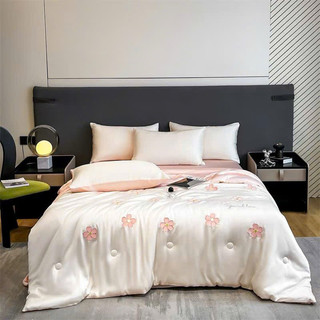 Set Chăn Ga Gối Lụa Phi Bóng Thêu Hoạ Tiết “Chăn Trần Hè” (Set 4 món