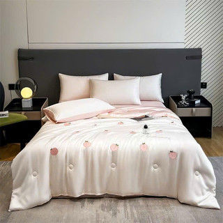 Set Chăn Ga Gối Lụa Phi Bóng Thêu Hoạ Tiết “Chăn Trần Hè” (Set 4 món
