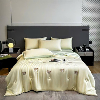 Set Chăn Ga Gối Lụa Phi Bóng Thêu Hoạ Tiết “Chăn Trần Hè” (Set 4 món