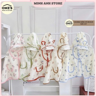 Áo choàng cho bé chất Xô Muslin Kèm kính chống nắng  Ome's Họa tiết xinh size 0-4 tuổi