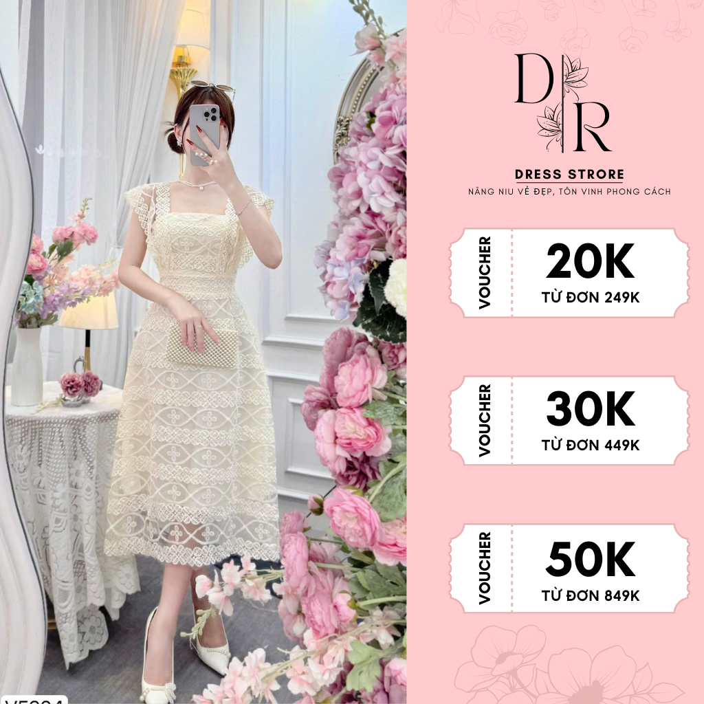 Váy Ren Xòe Dáng Dài Đi Chơi Tiểu Thư Sang Chảnh Thiết Kế Cao Cấp V5204 - DVC Chính Hãng
