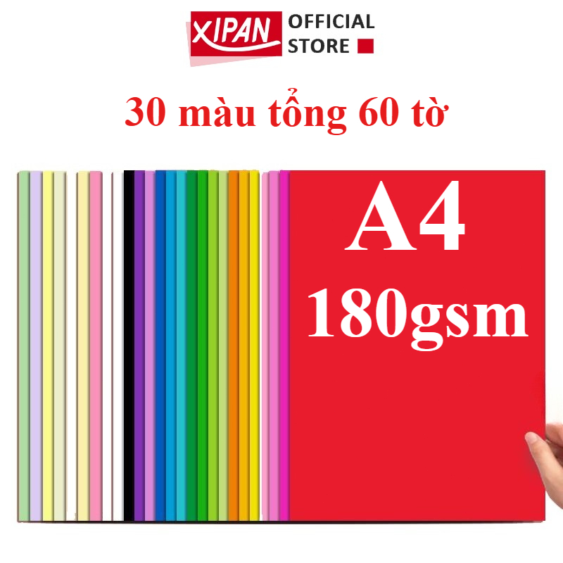 Giấy Bìa Cứng A4 Bìa Màu Xấp 60 tờ giấy màu Thủ Công định lượng 180 gsm Bìa…