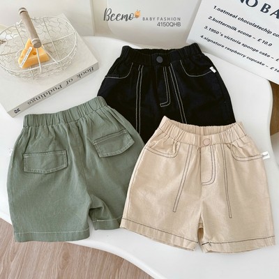 Quần short Beemo vải linen chỉ nổi cá tính thoáng mát cho bé trai đi học, đi chơi từ 9-24kg 4150QHB