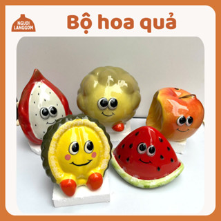   lỗ tròn  Lợn đất heo đất ống heo tiết kiệm decor - Bộ hoa quả - Bát Tràng 