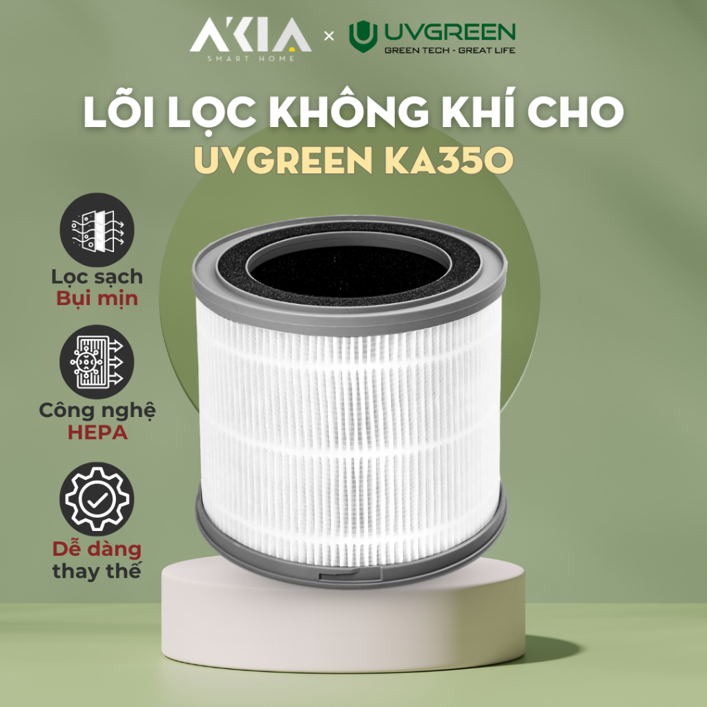 Lõi Lọc HEPA H13 Diệt Khuẩn Cho Máy Lọc Không Khí UVGREEN KA350 FT - Loại Bỏ 99,97% Bụi Mịn