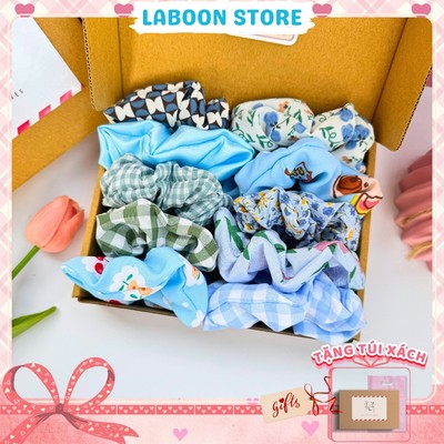 Set hộp quà dây buộc tóc scrunchies LABOON hộp 5 và 10 dây cột tóc mix màu siêu xinh tặng bạn gái