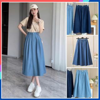  Chân váy jeans Bigsize nữ dáng dài chữ A thiết kế cạp chun co giãn Chân váy denim bò nữ cạp cao che khuyết điểm CV80 