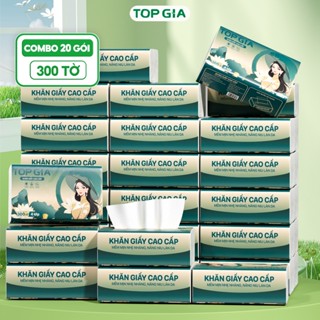 Khăn giấy cao cấp Topgia, thùng 20 gói giấy ăn Sắc Việt 300 tờ 4 lớp mềm mịn, không kích ứng da