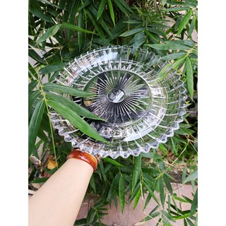 Đĩa để hoa quả hoạ thủy tinh pha lê,đĩa tròn size to , đĩa thủy tinh dày,nặng .