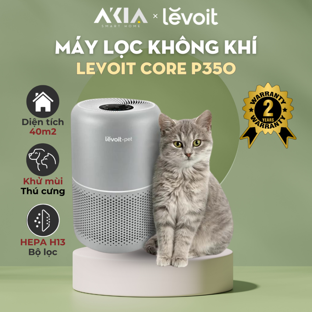 Máy lọc không khí Levoit Core P350 - Dành cho thú cưng, diện tích 35m2, Bộ lọc Hepa - BH 2 năm
