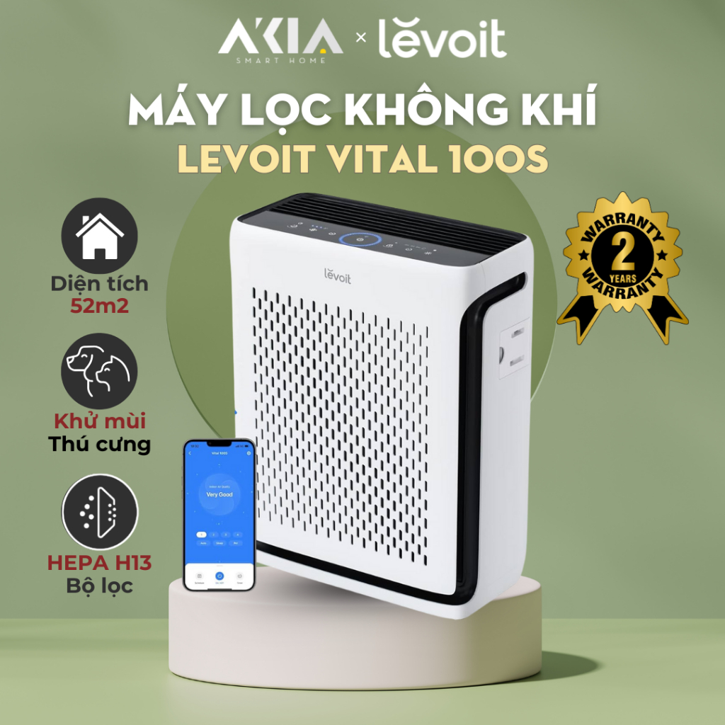 Máy lọc không khí Levoit Vital 100S - Dùng cho thú cưng, Diện tích 52m2, Bộ lọc 3 lớp - BH 2 năm