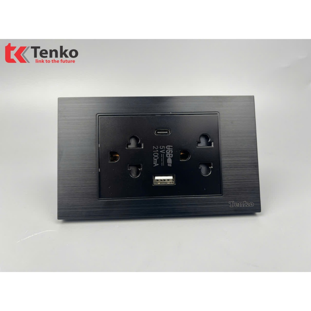 Ổ Cắm Điện Kèm USB Và Type C Âm Tường Mặt Hợp Kim TENKO TK-C7N-046 Đen