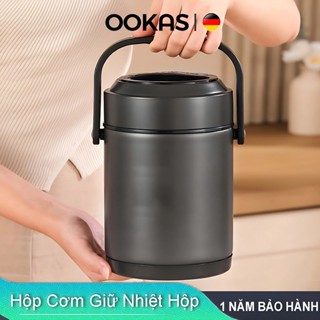 OOKAS Hộp Cơm Giữ Nhiệt  Hộp cơm cách nhiệt inox cao cấp hình thùng Giữ Nhiệt Tới 8h