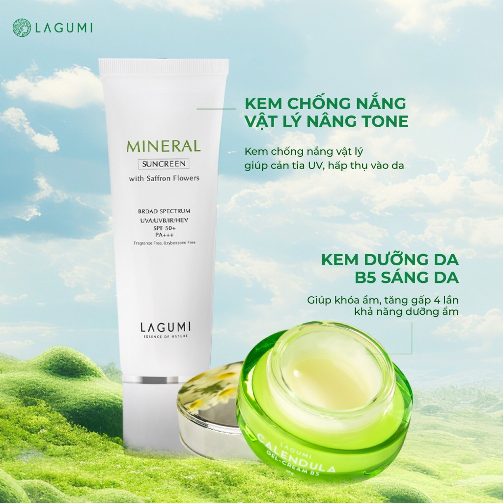 Kem chống nắng vật lý nâng tone Lagumi 50gr và Kem dưỡng lagumi 30gr