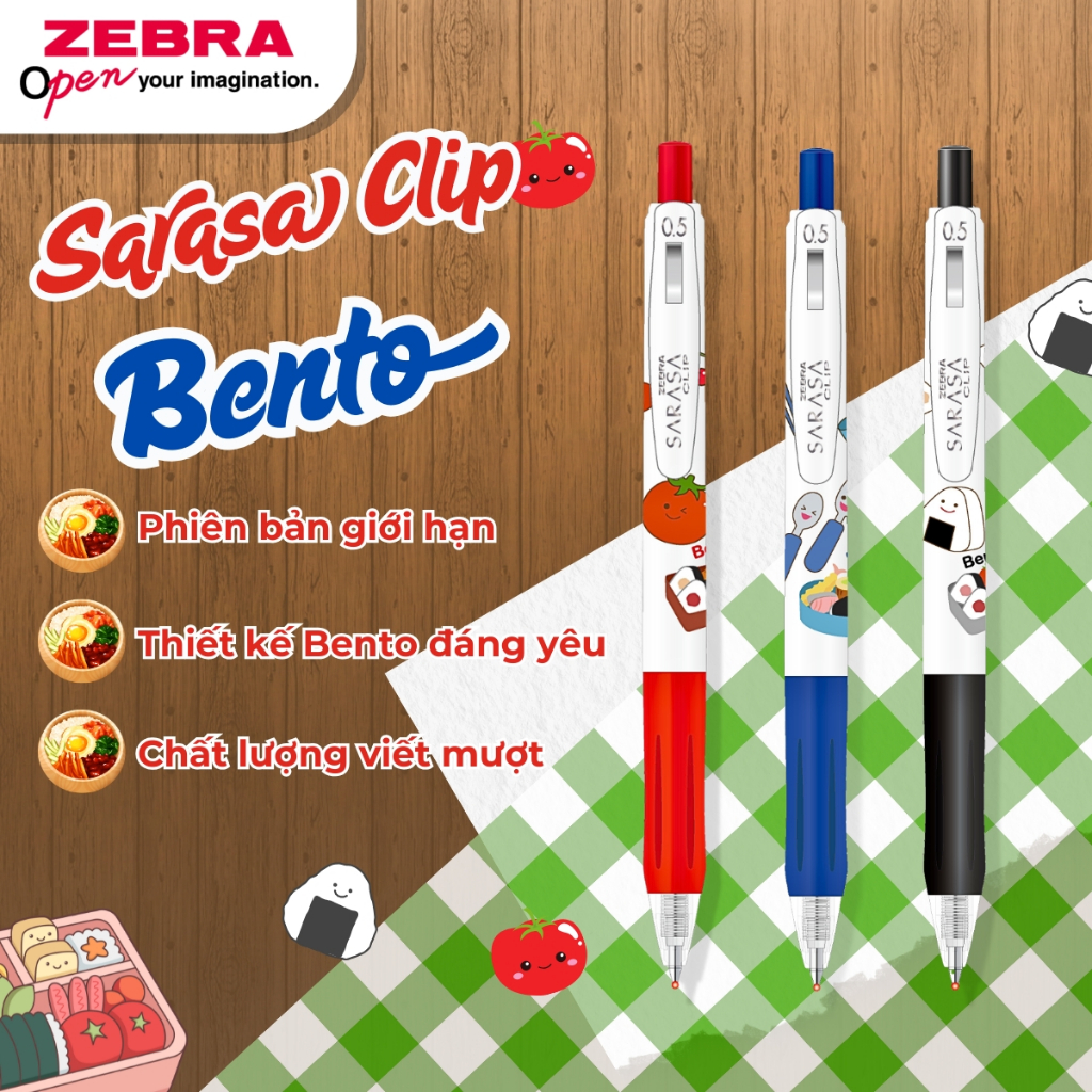 Bút Gel Sarasa Clip Bento Zebra Pen 0.5mm - Mực Chống Nước, Chống Phai, Thiết Kế Kẹp Bướm - Đen/Đỏ/X