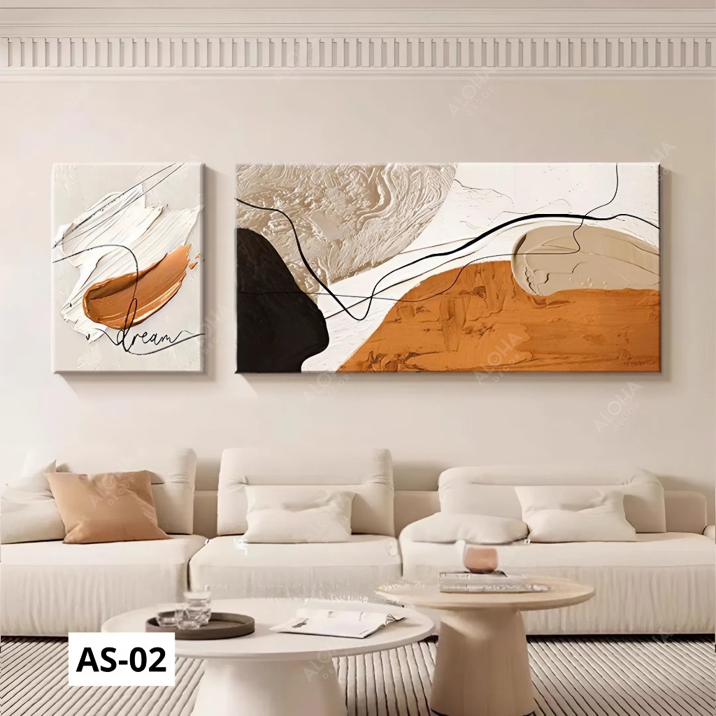 Bộ Tranh Nghệ Thuật Trừu Tượng Canvas Tối Giản Aloha Decor, Tranh Decor Phòng Khách,Căn Hộ, Homestay