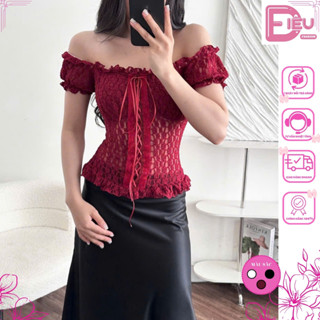 Áo Ren Kiểu Nữ Trễ Vai Dáng Dài Ôm Body Xuyên Thấu Điệu Fashion, Áo Kiểu Nữ Tay Ngắn Mặc Được Nhiều Kiểu Sexy Quyến Rũ