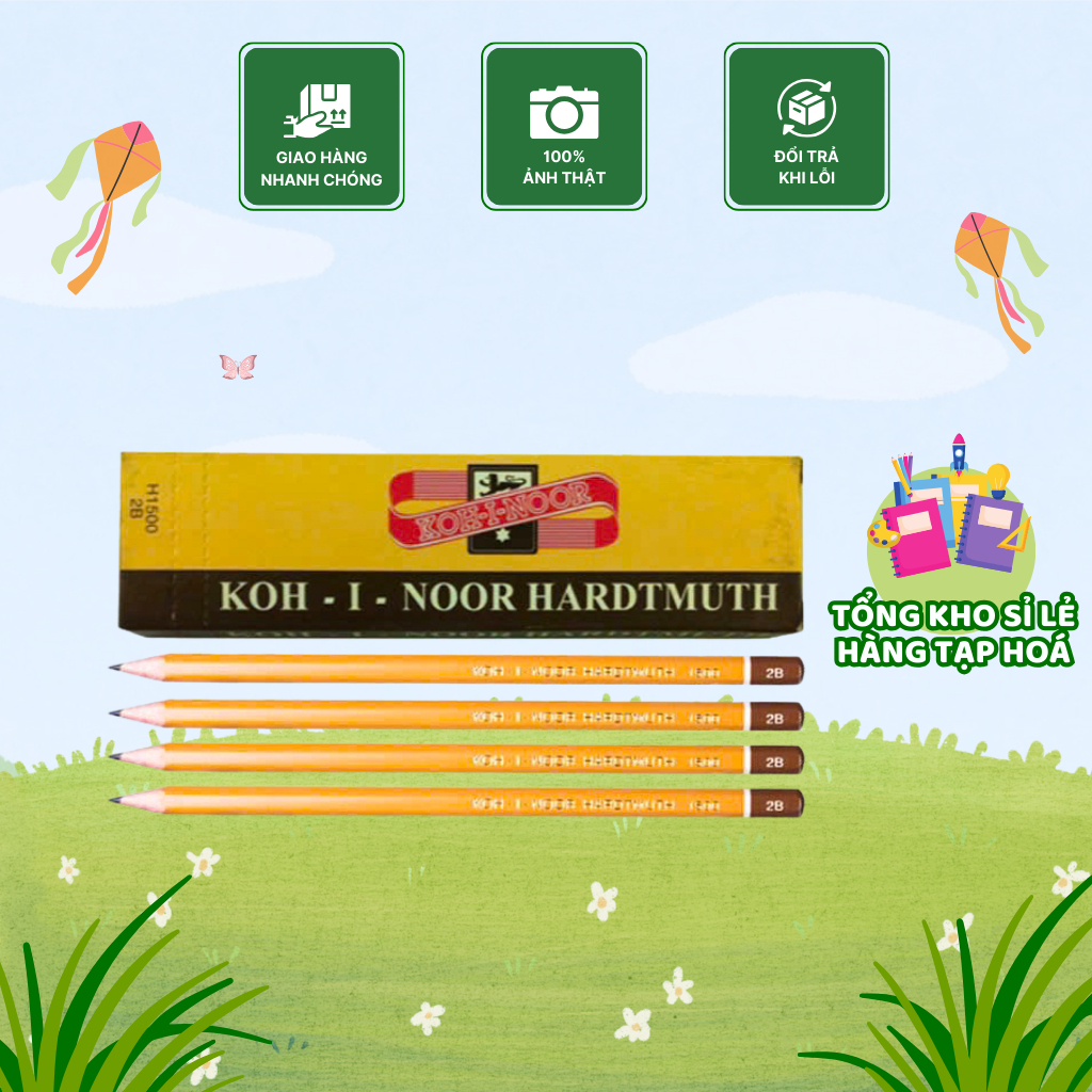 Hộp 10 chiếc bút chì gỗ 2B, chì tiệp KOH, chì kính 2B, chì King 9266, chì gỗ 2B rẻ