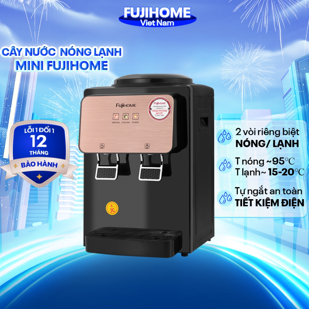  Cây nước nóng lạnh mini Fujihome nhập khẩu để bàn bình lọc máy nước uống nóng lạnh 2 vòi gia đình tiết kiệm điện 