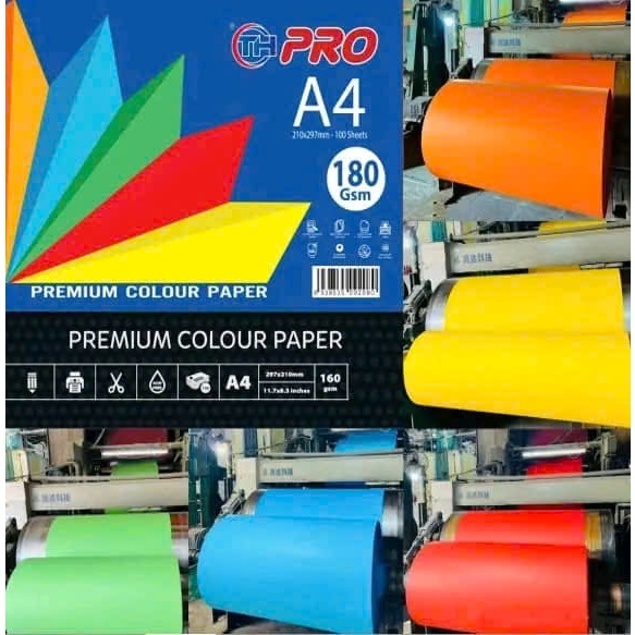 [ TH PRO] 100 Tờ bìa màu TH PRO A4 180gsm, giấy bìa cứng A4 màu dạ quang tươi sáng
