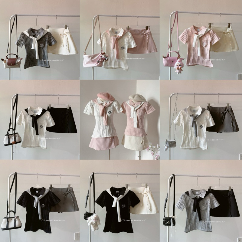 [ CÓ SẴN - TẶNG KÈM KHĂN ] LUCIE TOP - ÁO POLO LEN ÔM DÁNG THÊU LOGO SWEATER.DAOATHU KÈM KHĂN CHOÀNG