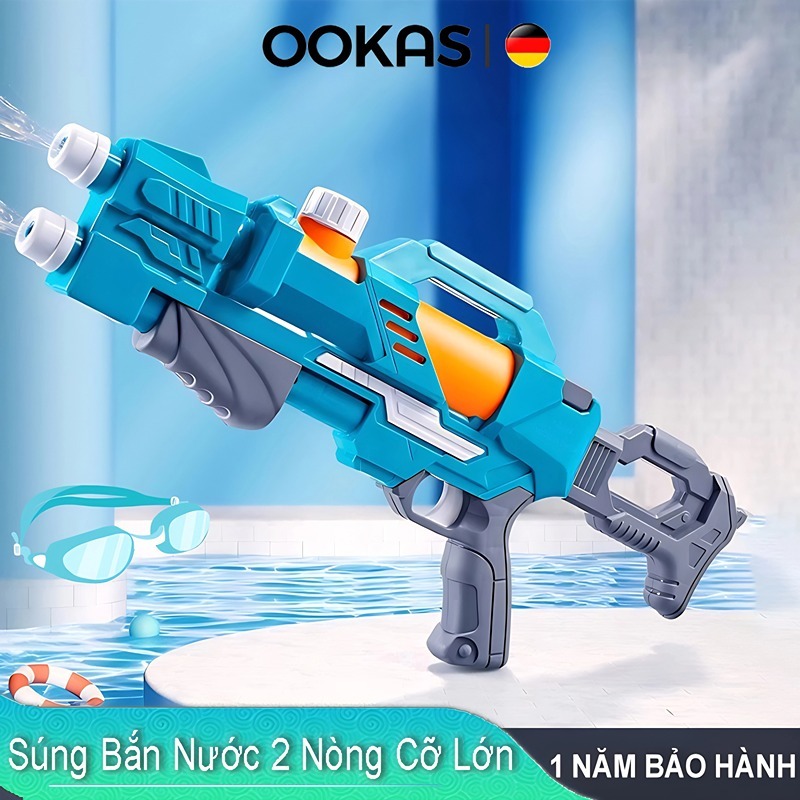 OOKAS Súng Bắn Nước 2 Nòng Cỡ Lớn（Khẩu phun nước mùa hè） Đồ chơi trẻ em phun nước an toàn cho bé
