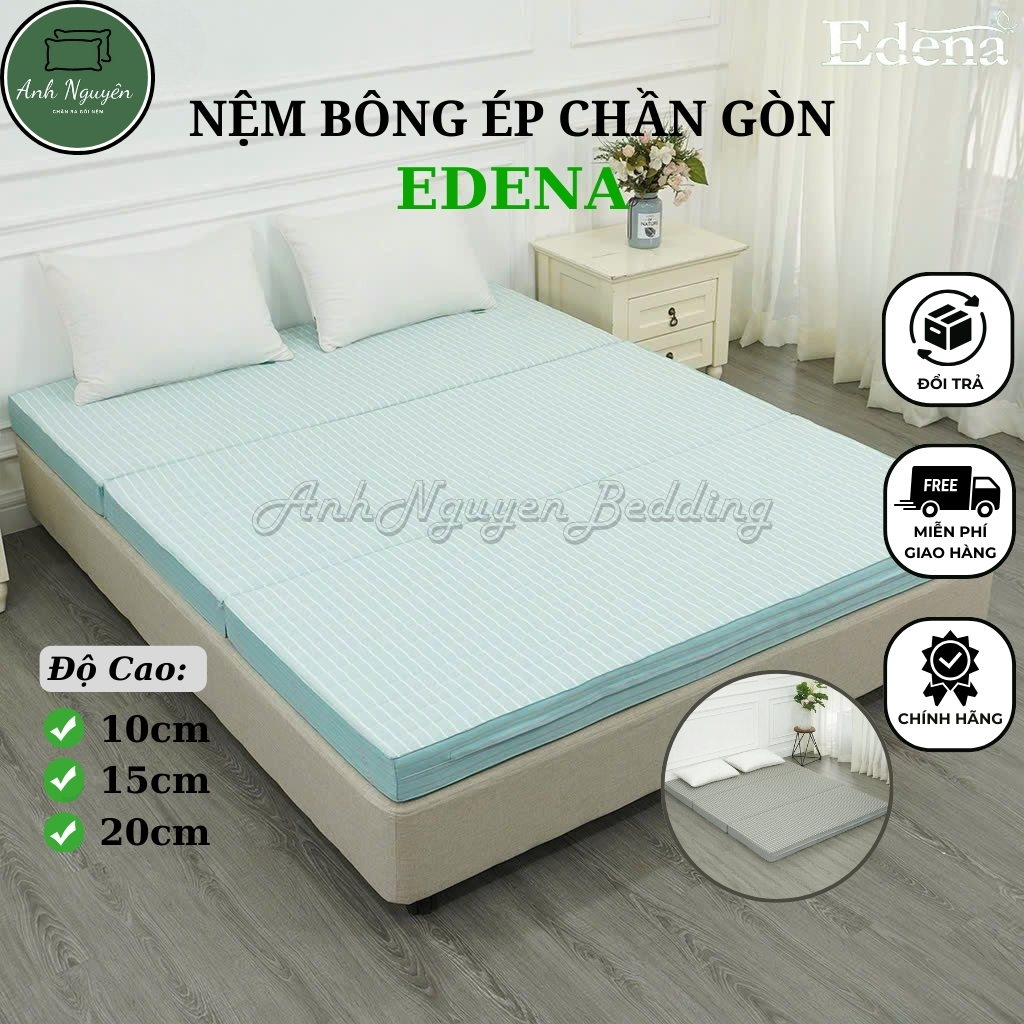 Nệm Bông Ép Chần Gòn EDENA , Nệm Gấp 3 - Hàng Cao Cấp, Chính Hãng - Nhiều Kích Thước - Màu Sắc Ngẫu 