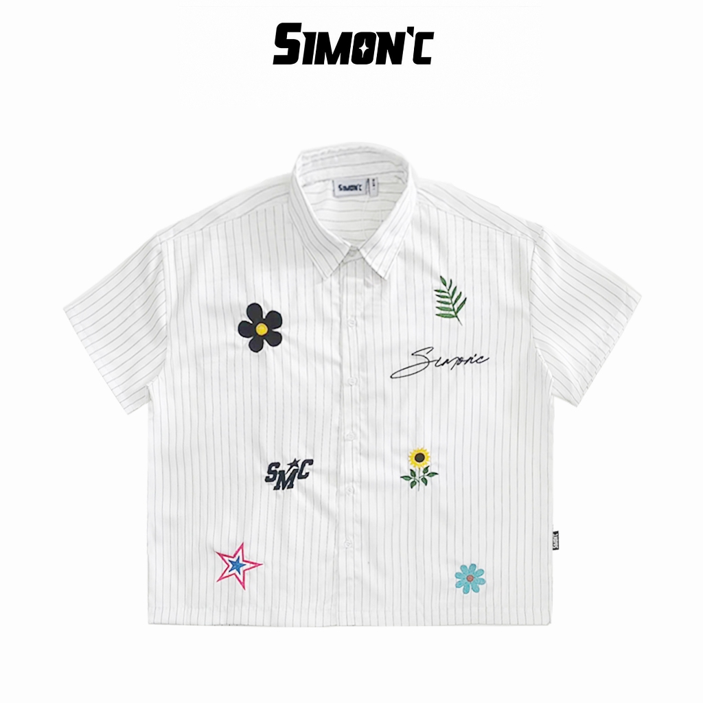 [Deal Mở Bán]Áo Sơ Mi Boxy Thêu Nổi Sticker Simon'c Fresh Mode - Trắng Vải Tuytsi Tay Lỡ Nam Nữ Local Brand Thời Trang
