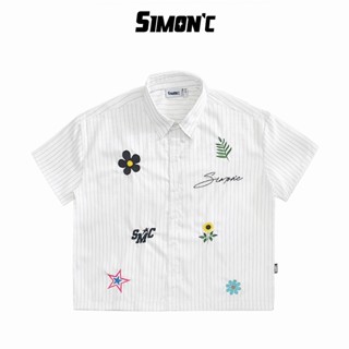 [Deal Mở Bán]Áo Sơ Mi Boxy Thêu Nổi Sticker Simon'c Fresh Mode - Trắng Vải Tuytsi Tay Lỡ Nam Nữ Local Brand Thời Trang