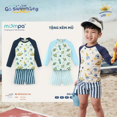 Đồ bơi bé trai quần rời Mompa 2-6 tuổi vải co giãn nhanh khô tặng kèm mũ bơi 692
