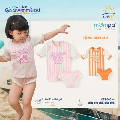 Đồ bơi bé gái hai mảnh Mompa 2-6 tuổi vải co giãn nhanh khô tặng kèm mũ bơi 693
