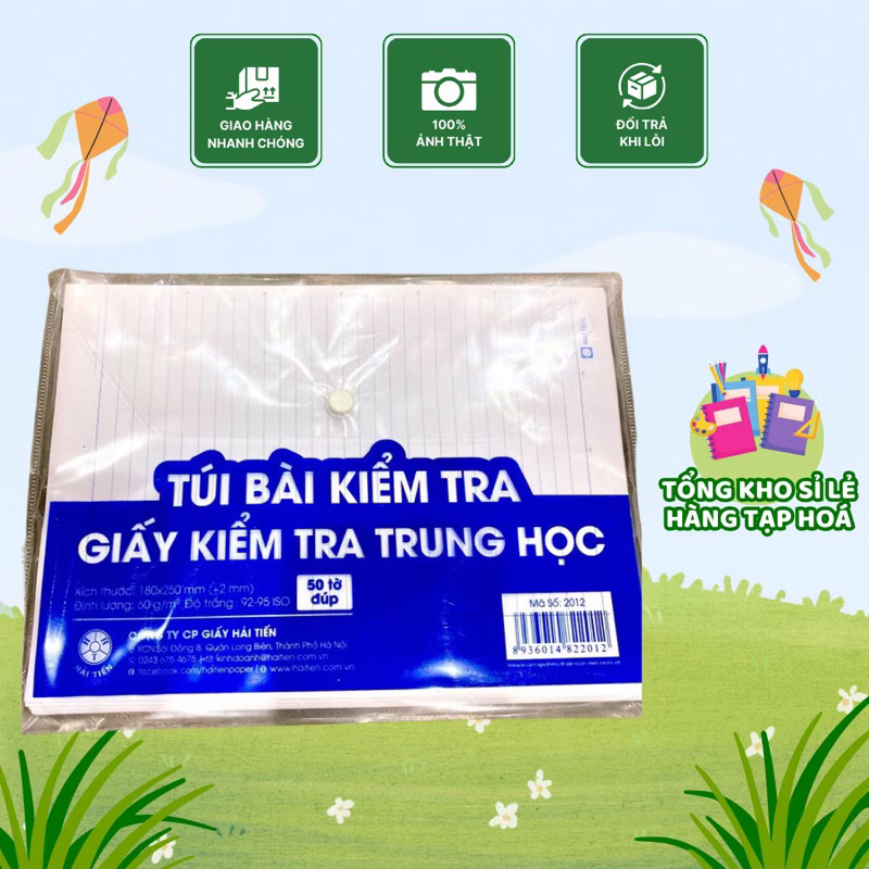 SỈ 5 TẬP = 250 TỜ ĐÔI GIẤY KIỂM TRA CẤP 2 KẺ NGANG HẢI TIẾN.HÀNG LOẠI 1