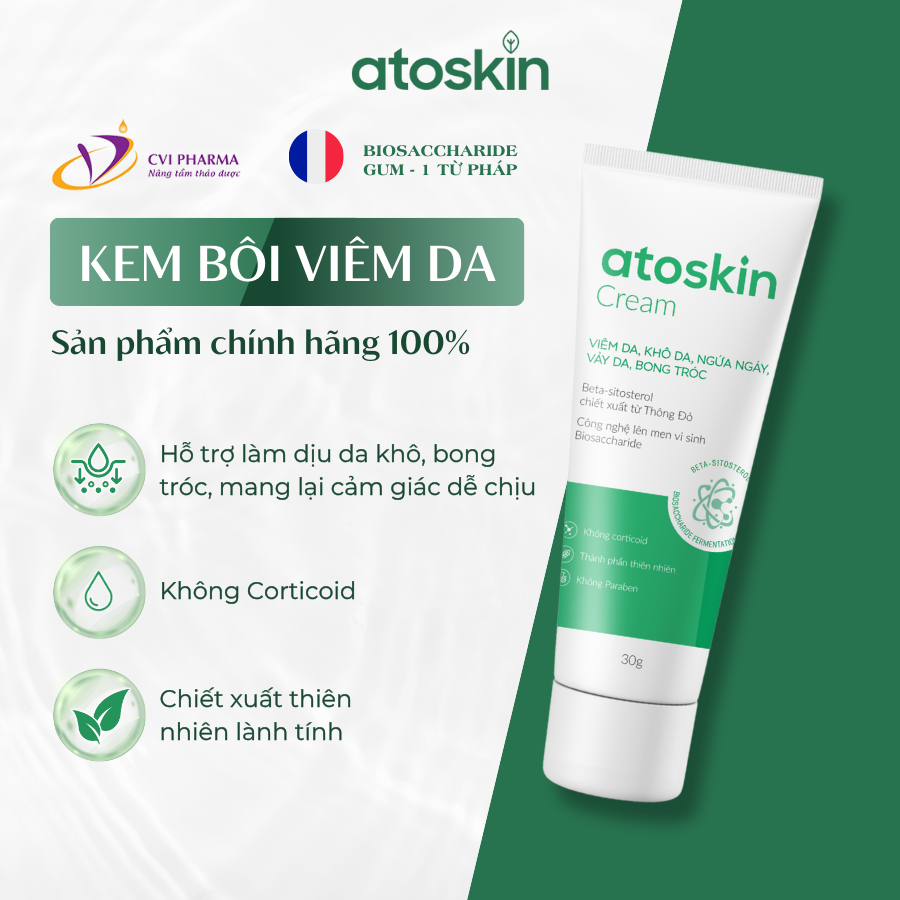 [Atoskin] Kem Bôi Viêm Da - Giảm Ngứa, Chàm, Vảy Nến, Giữ Ẩm Da Cơ Địa, Không Corticoid