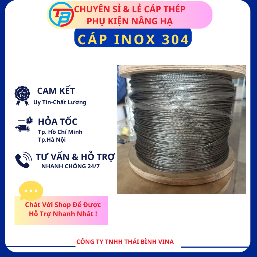 Cáp inox 304 (5 ly, 6 ly, 8 ly, 10 ly) cáp thép giá sỉ