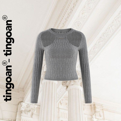 TINGOAN® - Áo len dáng ôm dài tay khoét 2 bên vai xám vân len nổi LUCCI TOP/GR