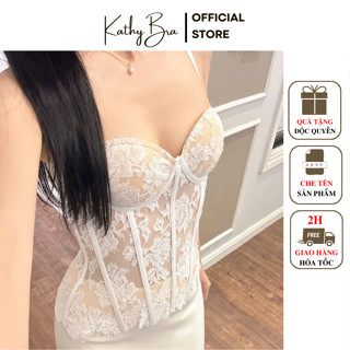  H24  SẴN  Áo Corset Kiểu Định Hình Eo KATHY BRA Chất Ren Lưới Cao Cấp Có Gọng Đệm Mỏng 