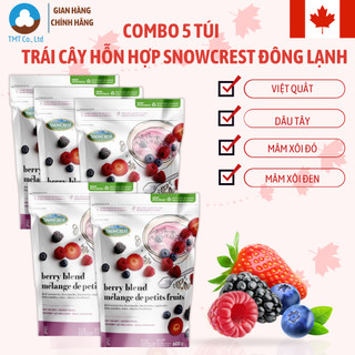   Canda  Combo 5 túi Trái cây hỗn hợp Dâu Tây Việt Quất Phúc Bồn Tử đông lạnh Snowcrest Berry Blend 600g x5 
