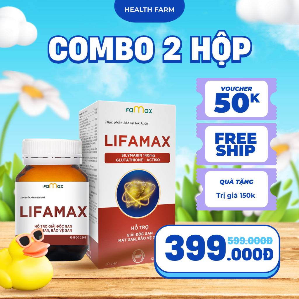 Combo 2 hộp 30 viên thải độc gan LIFAMAX giúp thải độc gan, mát gan, bổ gan, phục hồi chức năng gan